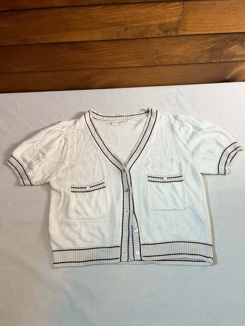By Together Short Sleeve Button Front Knit Cardigan with Pockets S Cottagecore
